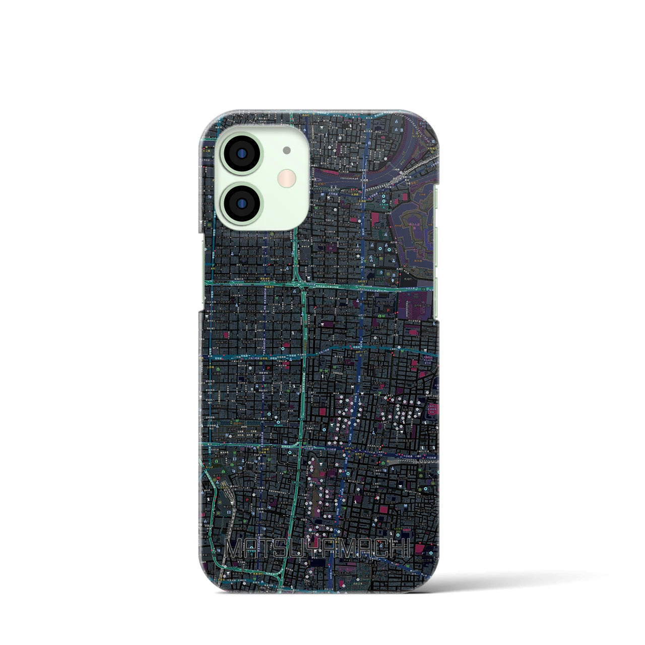 【松屋町】地図柄iPhoneケース（バックカバータイプ・ブラック）iPhone 12 mini 用