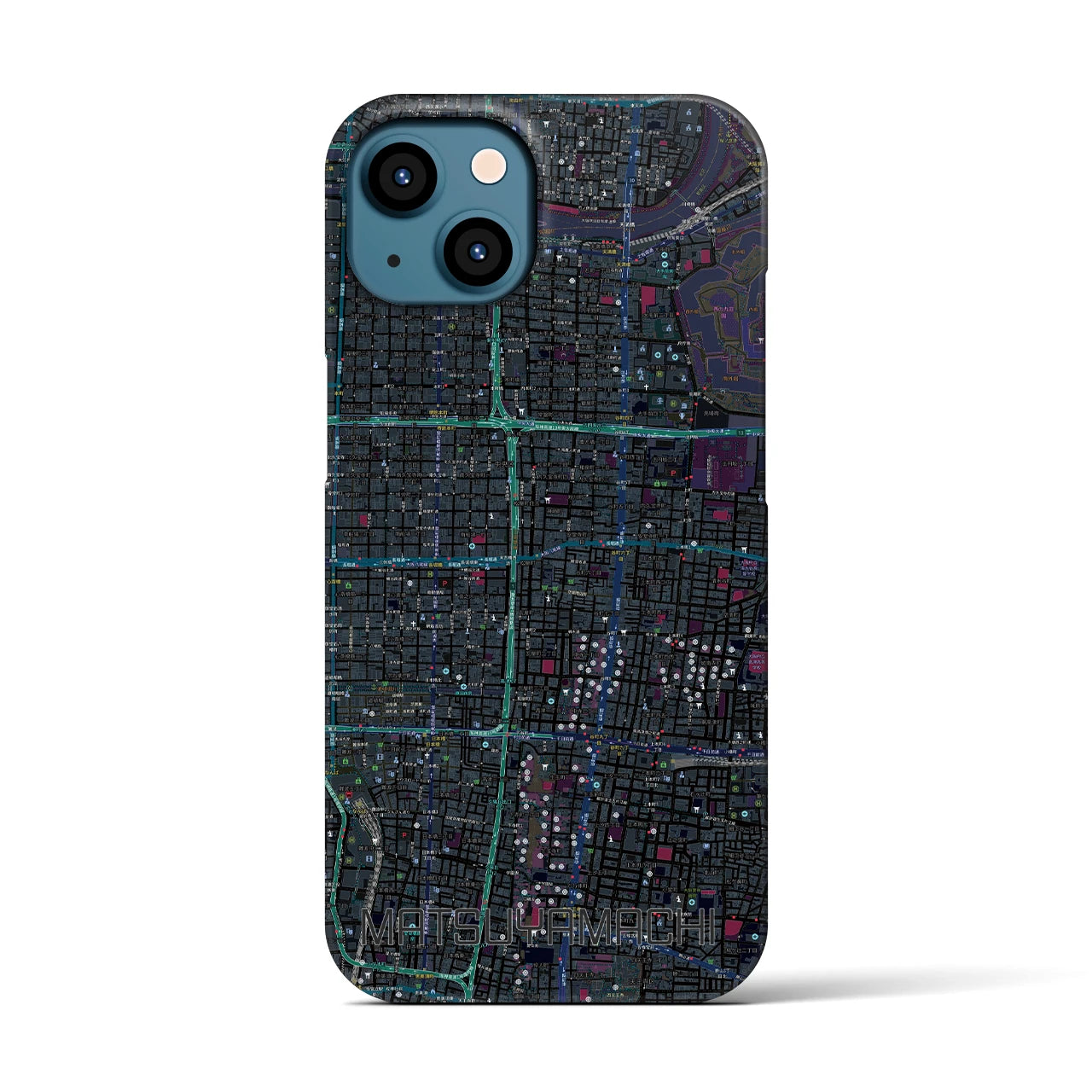 【松屋町】地図柄iPhoneケース（バックカバータイプ・ブラック）iPhone 13 用