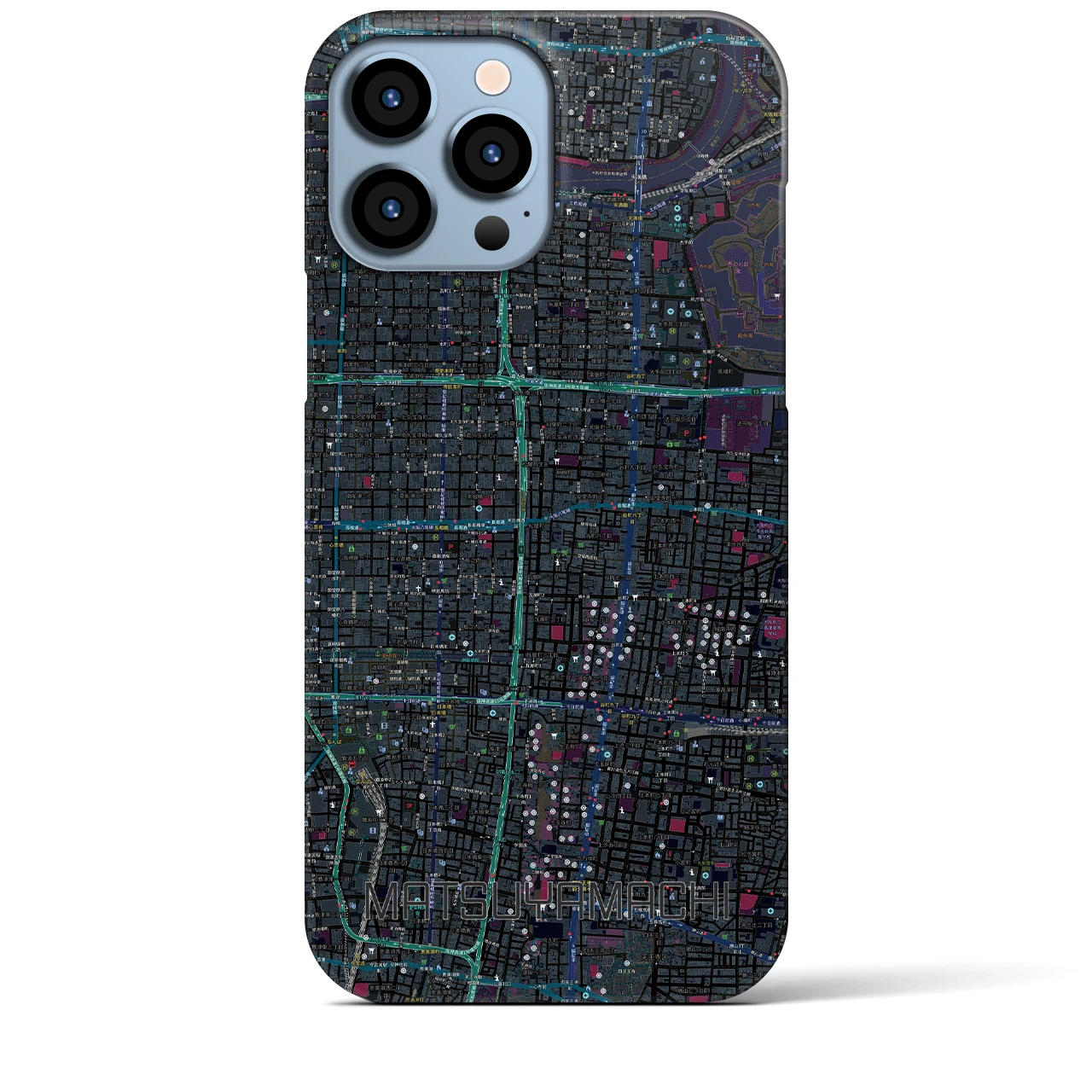 【松屋町】地図柄iPhoneケース（バックカバータイプ・ブラック）iPhone 13 Pro Max 用