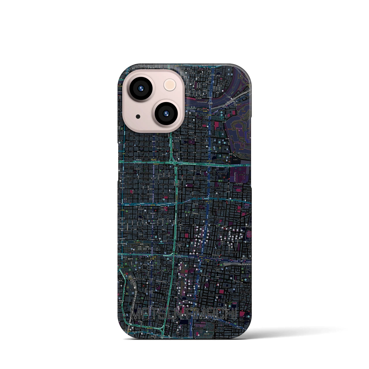 【松屋町】地図柄iPhoneケース（バックカバータイプ・ブラック）iPhone 13 mini 用