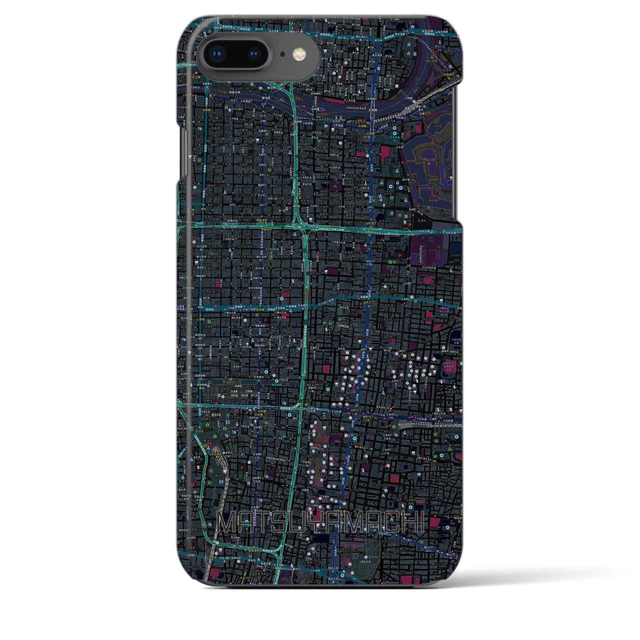 【松屋町】地図柄iPhoneケース（バックカバータイプ・ブラック）iPhone 8Plus /7Plus / 6sPlus / 6Plus 用