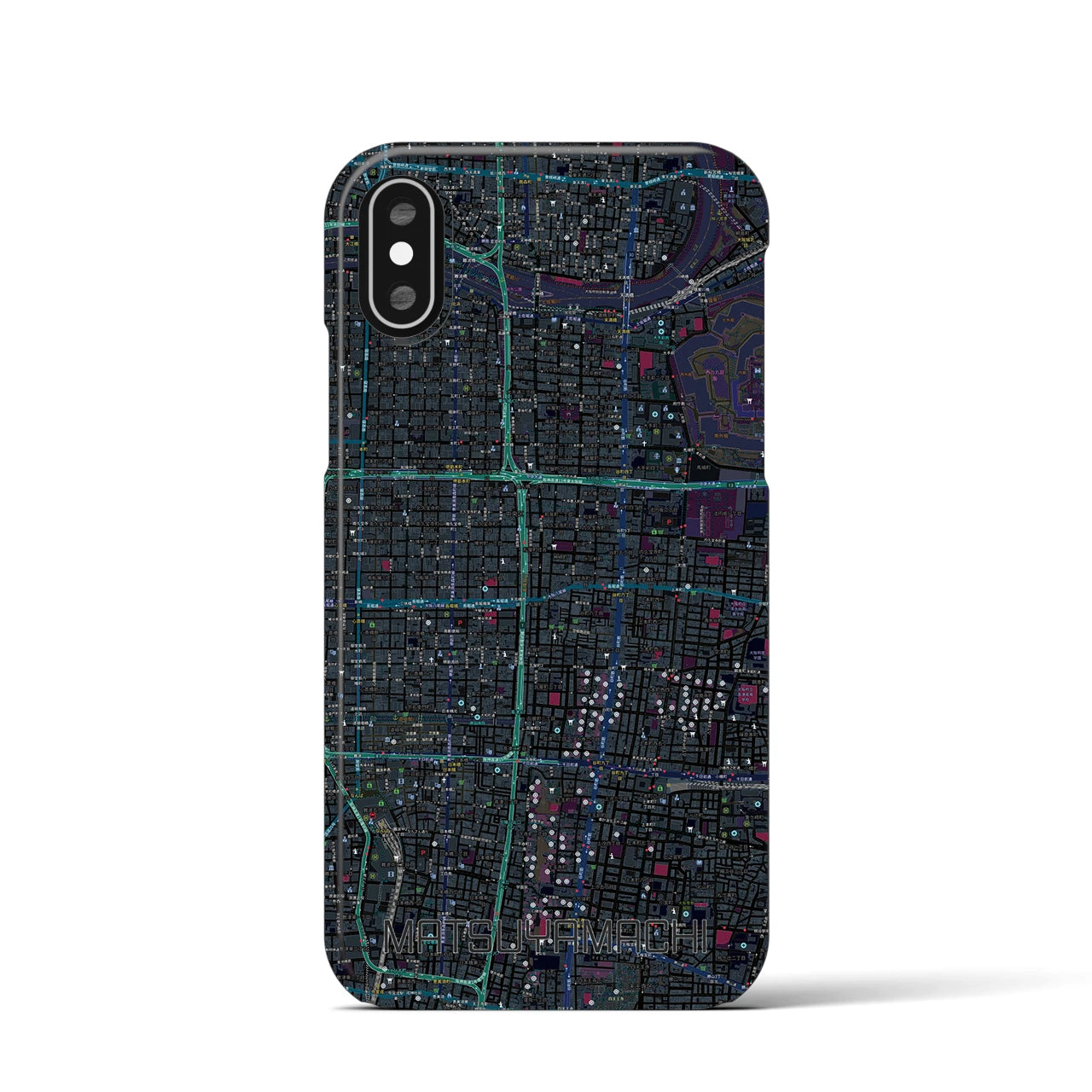 【松屋町】地図柄iPhoneケース（バックカバータイプ・ブラック）iPhone XS / X 用