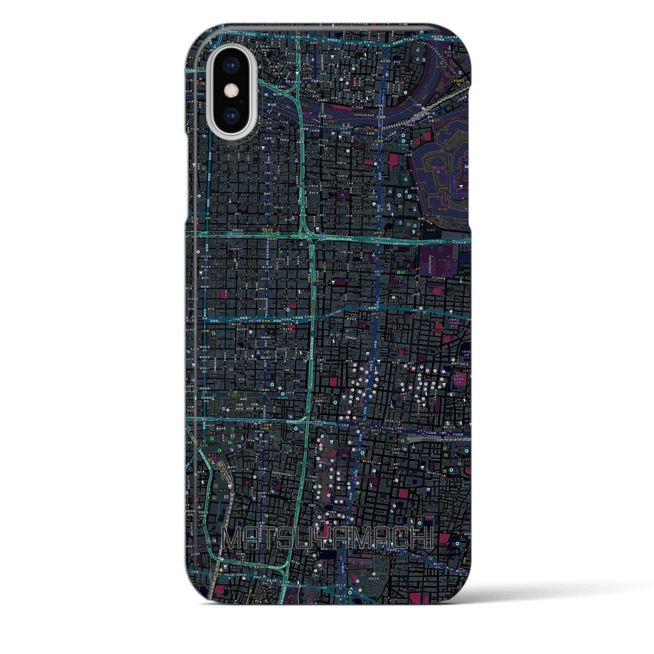 【松屋町】地図柄iPhoneケース（バックカバータイプ・ブラック）iPhone XS Max 用