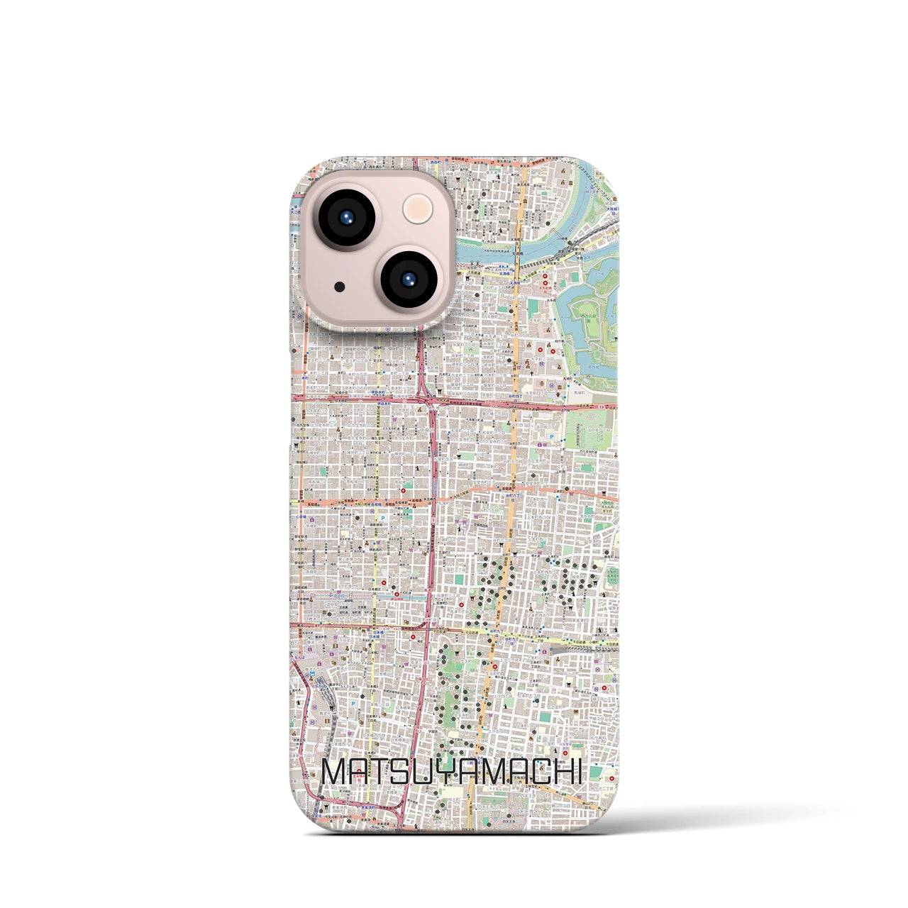 【松屋町】地図柄iPhoneケース（バックカバータイプ・ナチュラル）iPhone 13 mini 用