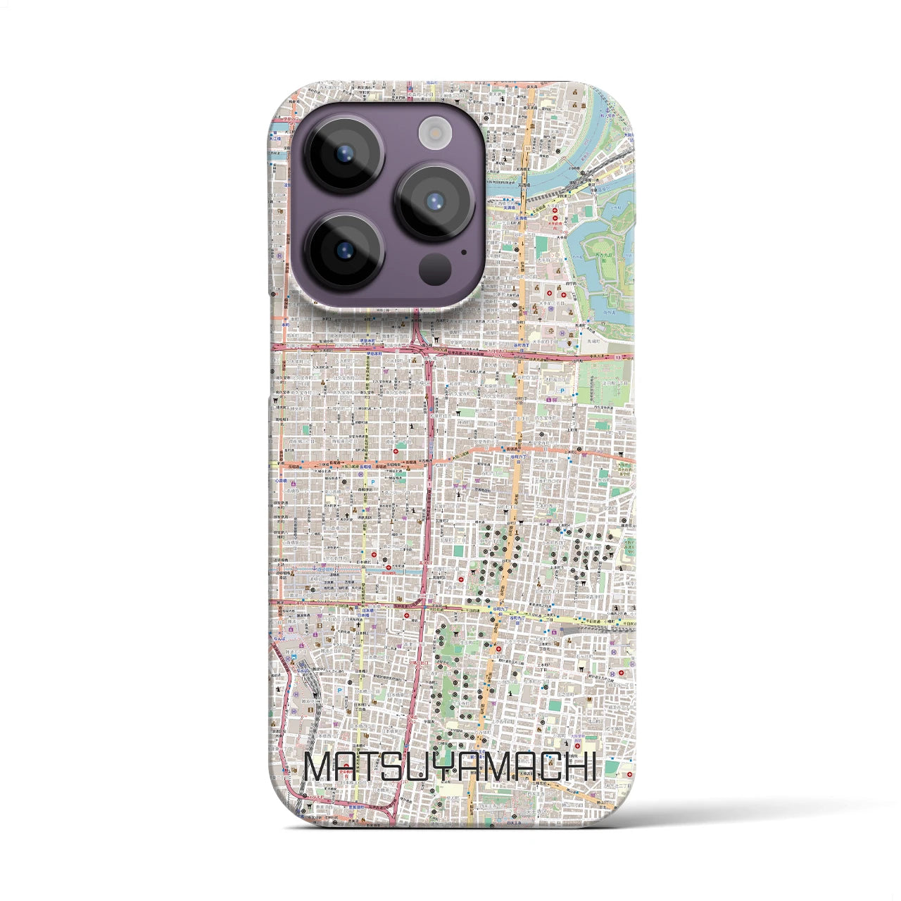 【松屋町】地図柄iPhoneケース（バックカバータイプ・ナチュラル）iPhone 14 Pro 用
