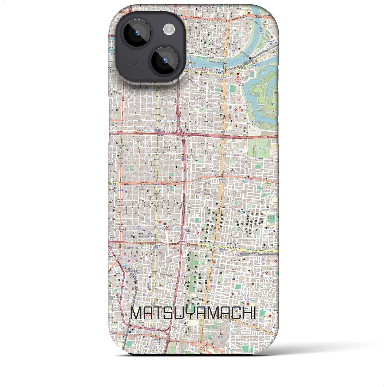 【松屋町】地図柄iPhoneケース（バックカバータイプ・ナチュラル）iPhone 14 Plus 用