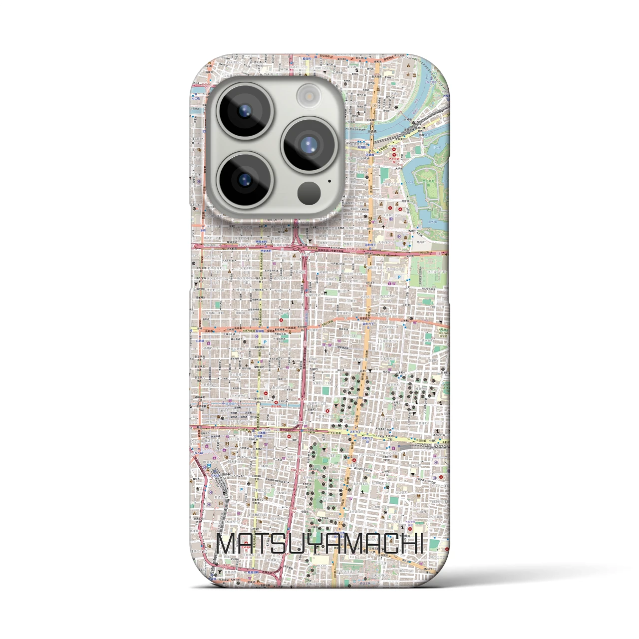 【松屋町】地図柄iPhoneケース（バックカバータイプ・ナチュラル）iPhone 15 Pro 用