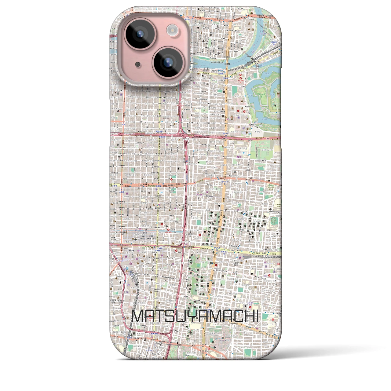 【松屋町】地図柄iPhoneケース（バックカバータイプ・ナチュラル）iPhone 15 Plus 用