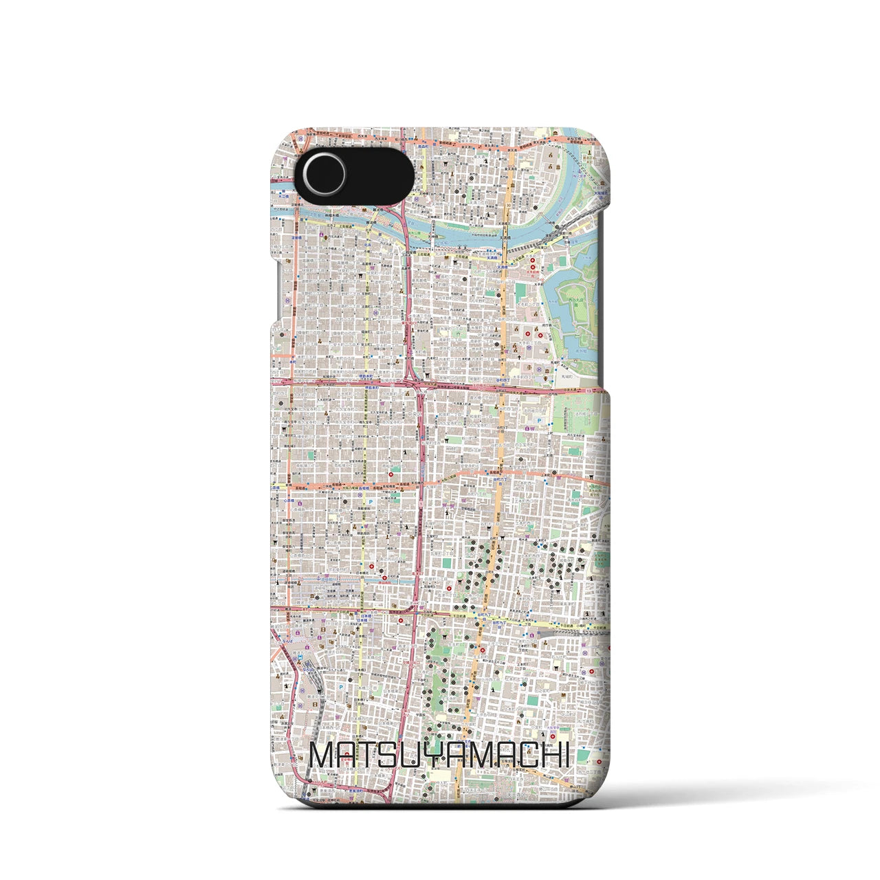 【松屋町】地図柄iPhoneケース（バックカバータイプ・ナチュラル）iPhone SE（第3 / 第2世代） / 8 / 7 / 6s / 6 用