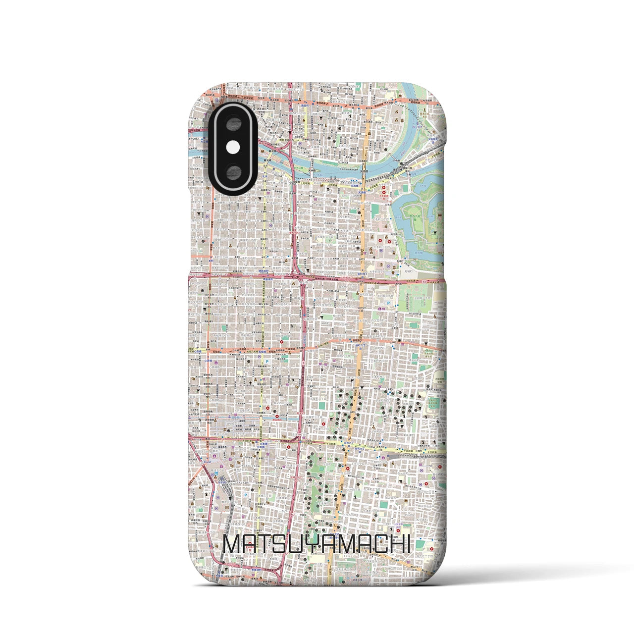 【松屋町】地図柄iPhoneケース（バックカバータイプ・ナチュラル）iPhone XS / X 用