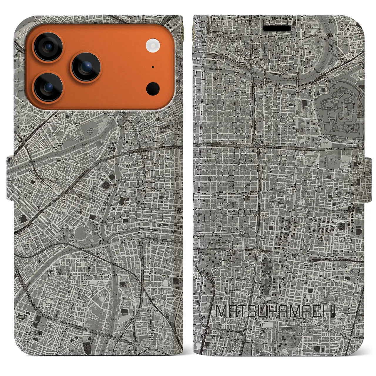 【松屋町（大阪府）】地図柄iPhoneケース（手帳タイプ）