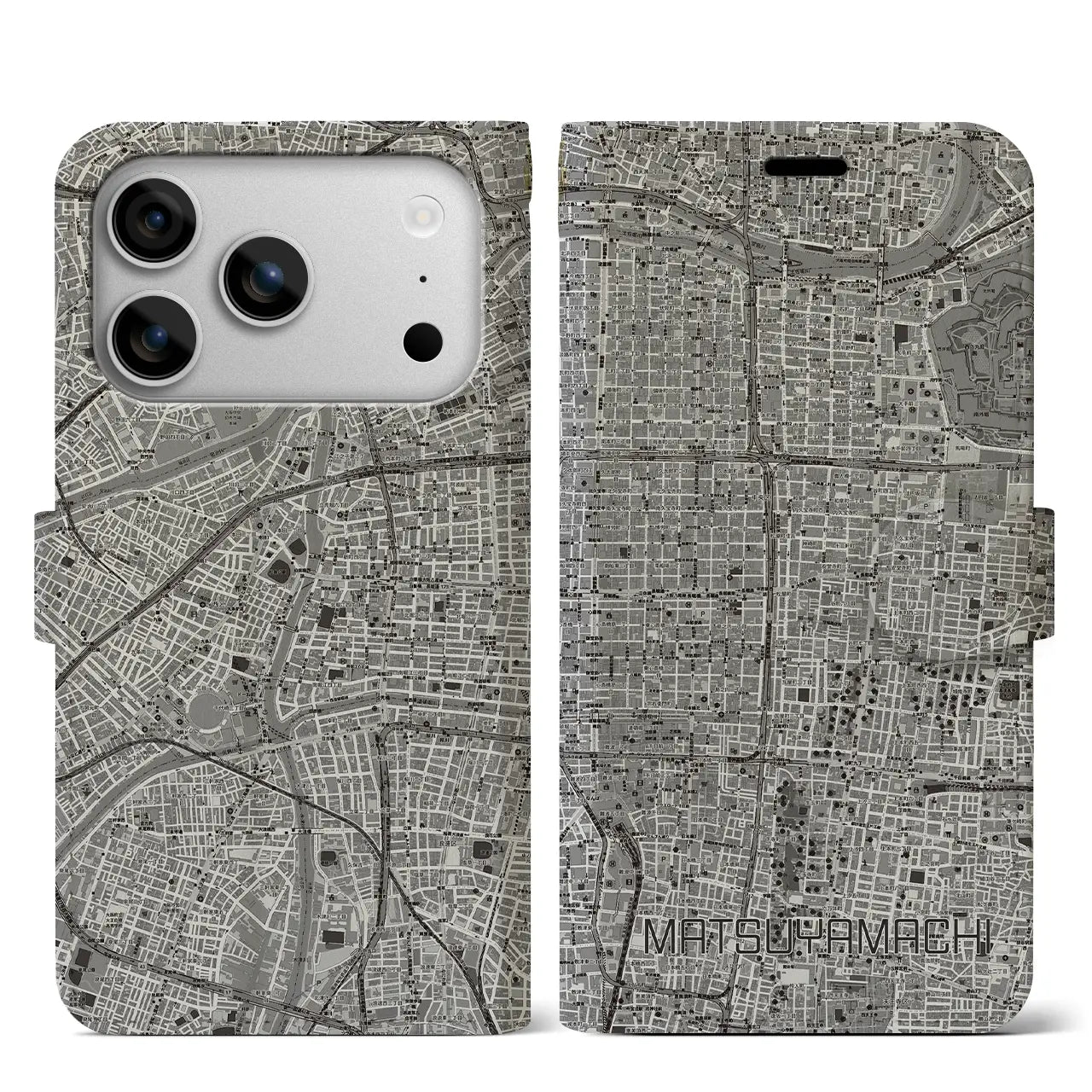 【松屋町（大阪府）】地図柄iPhoneケース（手帳タイプ）