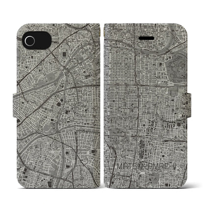 【松屋町（大阪府）】地図柄iPhoneケース（手帳タイプ）モノトーン・iPhone SE（第3 / 第2世代） / 8 / 7 / 6s / 6 用