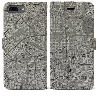 【松屋町（大阪府）】地図柄iPhoneケース（手帳タイプ）モノトーン・iPhone 8Plus /7Plus / 6sPlus / 6Plus 用