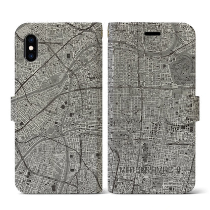 【松屋町（大阪府）】地図柄iPhoneケース（手帳タイプ）モノトーン・iPhone XS / X 用
