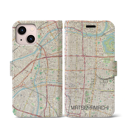 【松屋町（大阪府）】地図柄iPhoneケース（手帳タイプ）ナチュラル・iPhone 13 mini 用