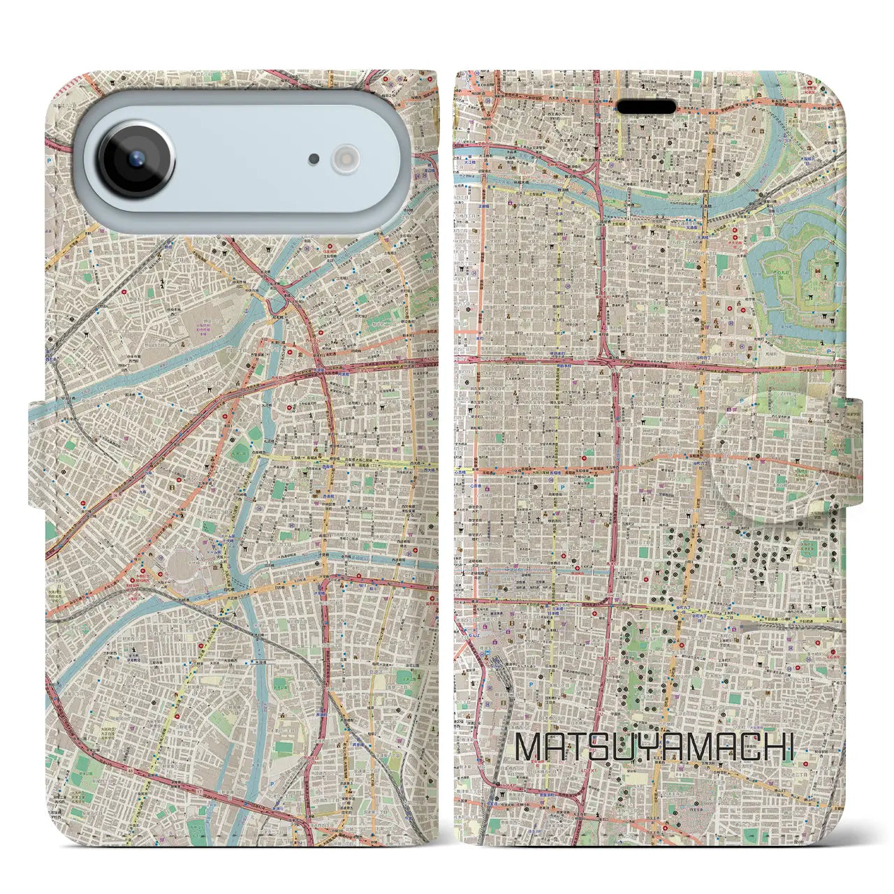 【松屋町（大阪府）】地図柄iPhoneケース（手帳タイプ）