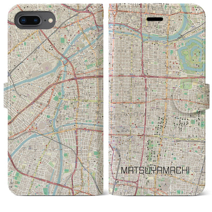 【松屋町（大阪府）】地図柄iPhoneケース（手帳タイプ）ナチュラル・iPhone 8Plus /7Plus / 6sPlus / 6Plus 用