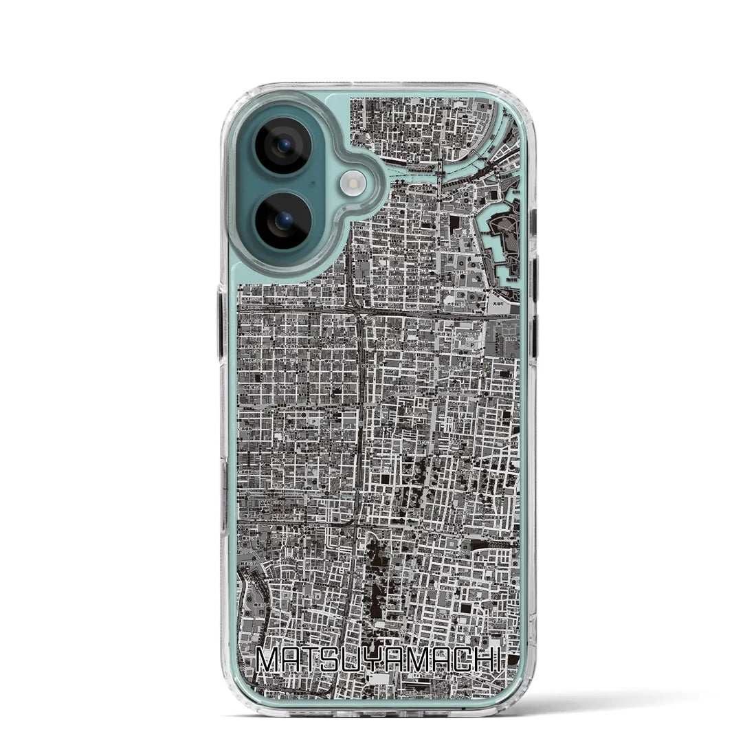 【松屋町（大阪府）】地図柄iPhoneケース（MagSafeタイプ）モノトーン・iPhone 16 Pro 用