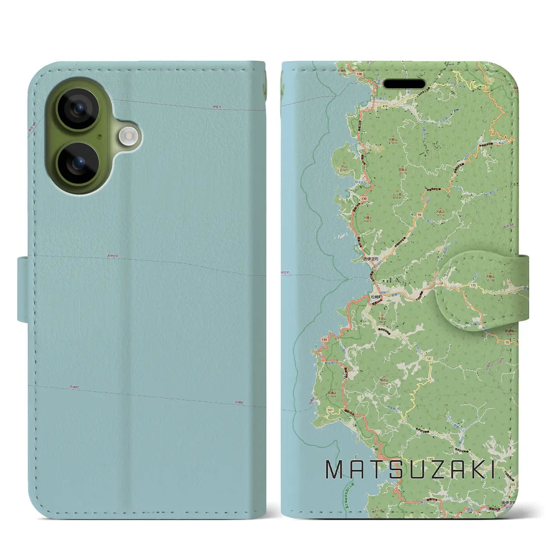【松崎（静岡県）】地図柄iPhoneケース（手帳タイプ）モノトーン・iPhone 17 Pro Max 用