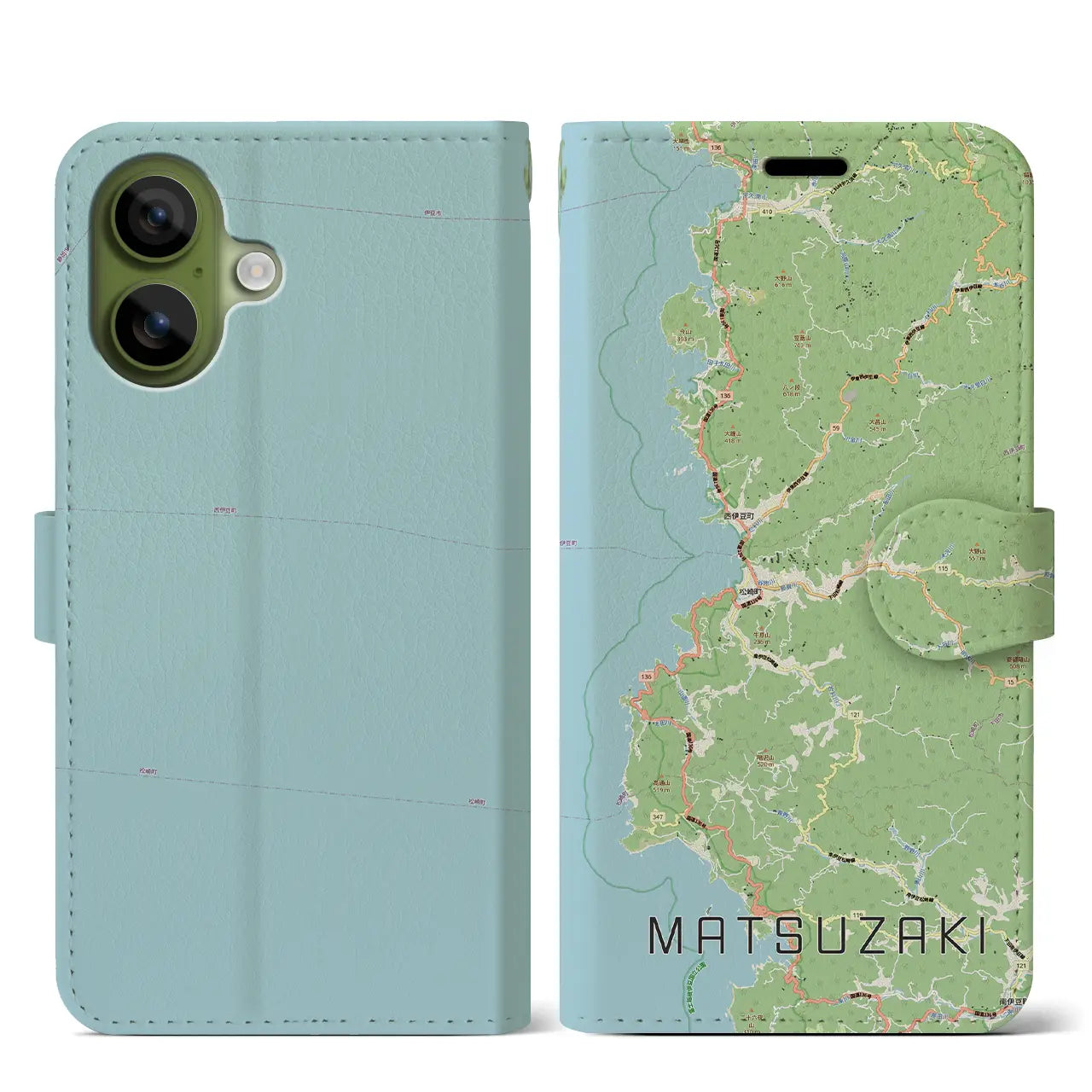 【松崎（静岡県）】地図柄iPhoneケース（手帳タイプ）モノトーン・iPhone 17 Pro Max 用