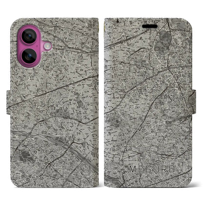 【目黒2（東京都）】地図柄iPhoneケース（手帳タイプ）モノトーン・iPhone 16 Pro 用