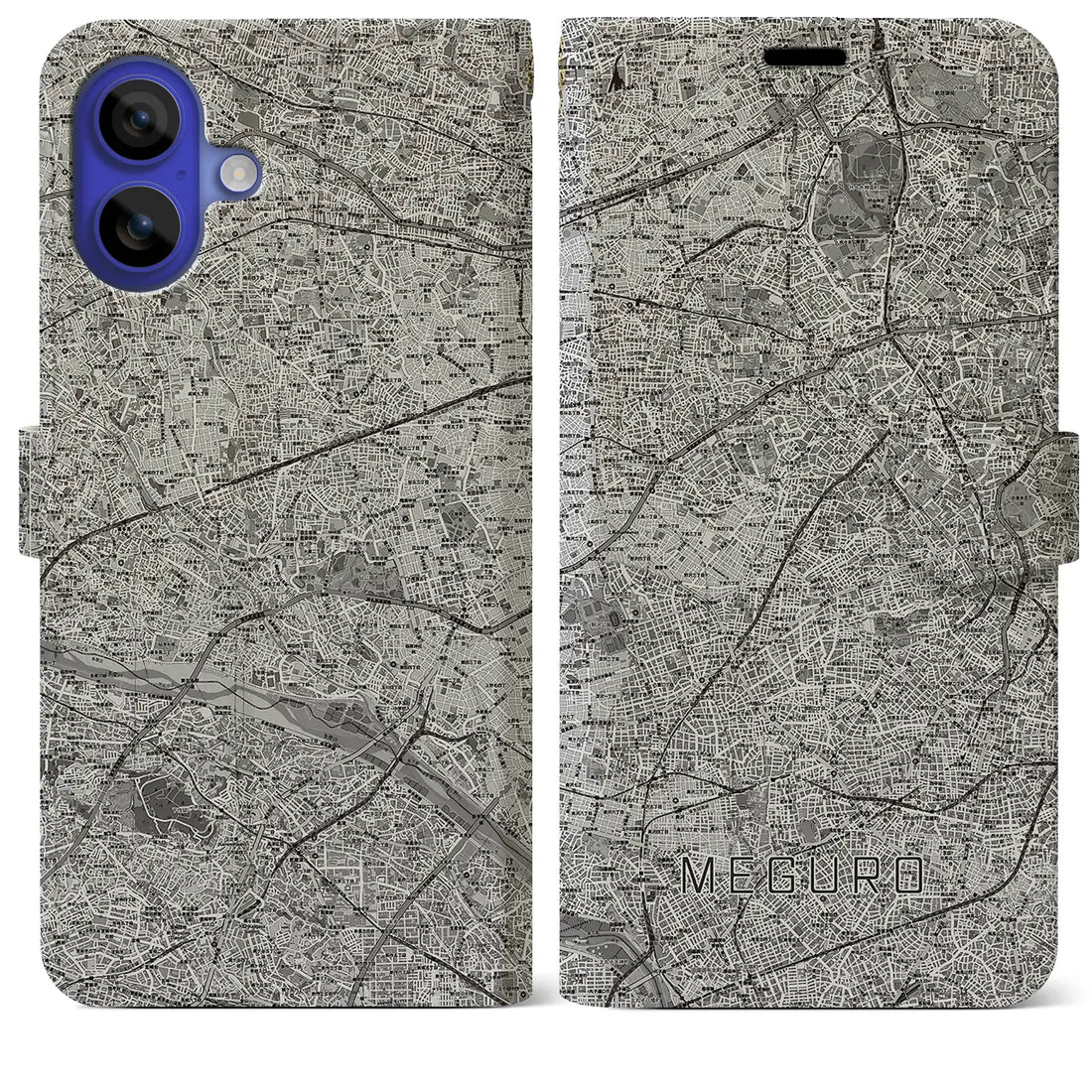 【目黒2(東京都)】地図柄iPhoneケース(手帳タイプ)モノトーン・iPhone 16 Pro Max 用