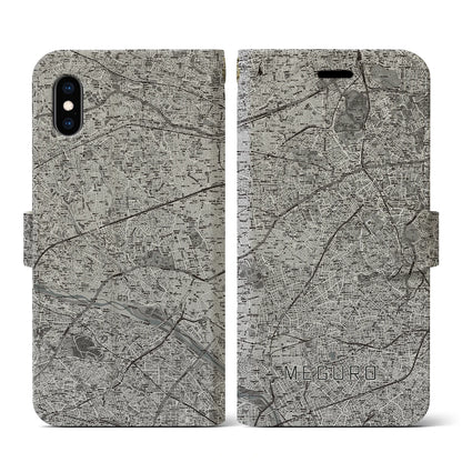 【目黒2（東京都）】地図柄iPhoneケース（手帳タイプ）モノトーン・iPhone XS / X 用