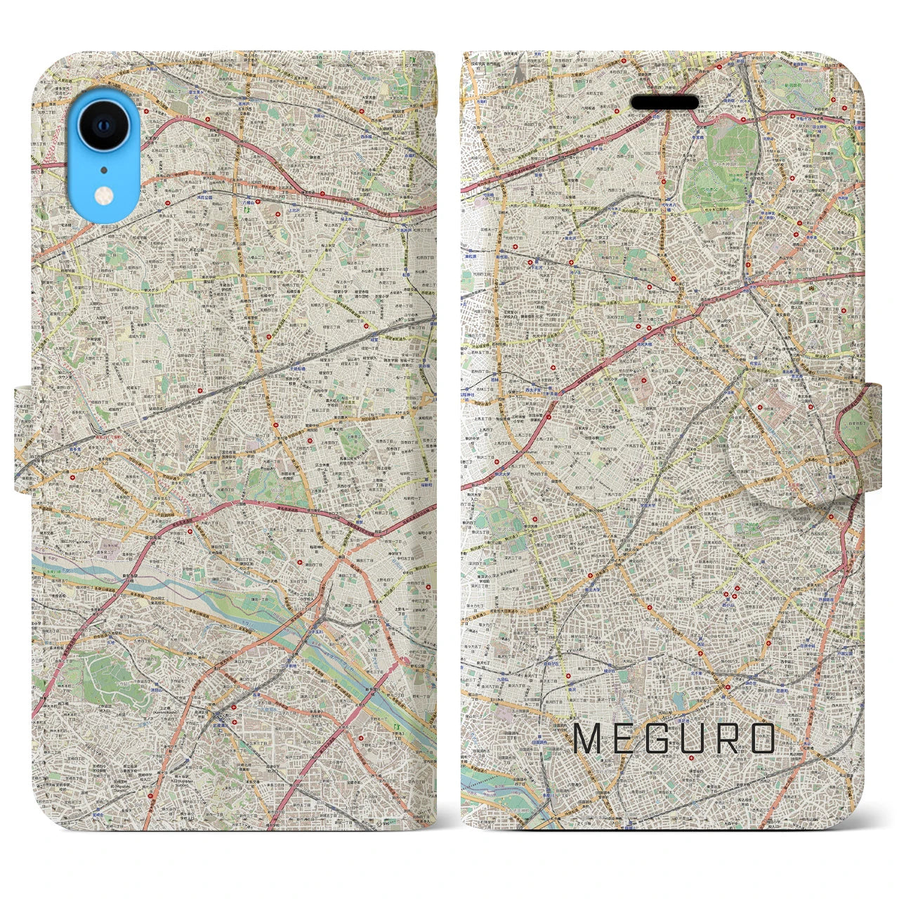 【目黒2（東京都）】地図柄iPhoneケース（手帳タイプ）ナチュラル・iPhone XR 用