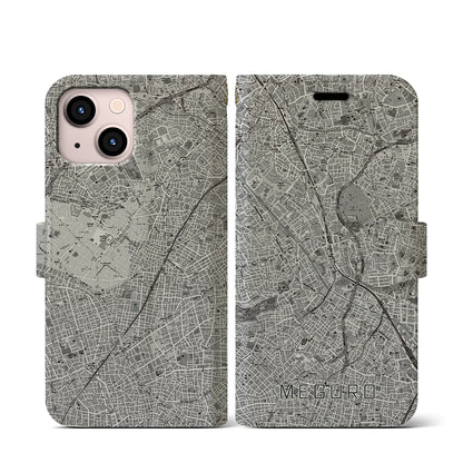 【目黒（東京都）】地図柄iPhoneケース（手帳タイプ）モノトーン・iPhone 13 mini 用