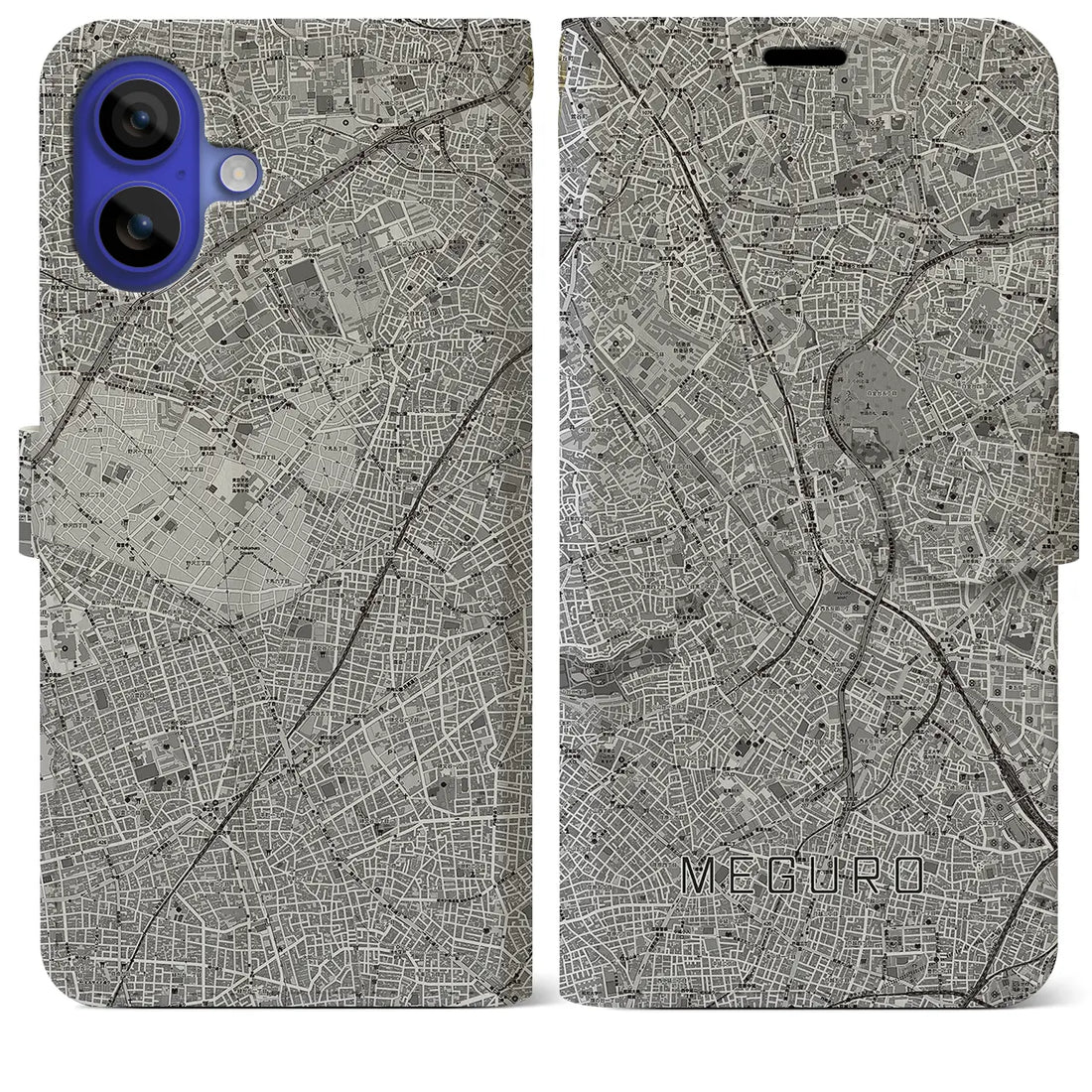 【目黒(東京都)】地図柄iPhoneケース(手帳タイプ)モノトーン・iPhone 16 Pro Max 用