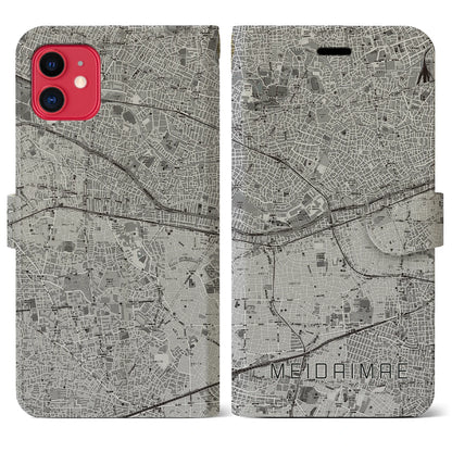 【明大前（東京都）】地図柄iPhoneケース（手帳タイプ）モノトーン・iPhone 11 用