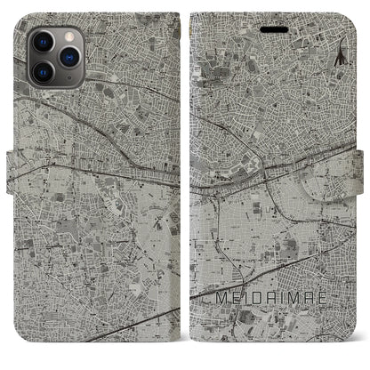 【明大前（東京都）】地図柄iPhoneケース（手帳タイプ）モノトーン・iPhone 11 Pro Max 用