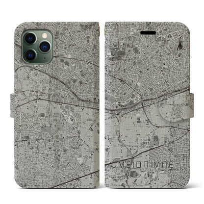 【明大前（東京都）】地図柄iPhoneケース（手帳タイプ）モノトーン・iPhone 11 Pro 用