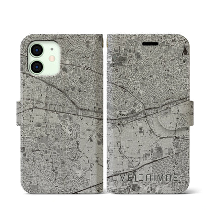 【明大前（東京都）】地図柄iPhoneケース（手帳タイプ）モノトーン・iPhone 12 mini 用