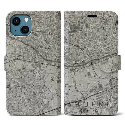 【明大前（東京都）】地図柄iPhoneケース（手帳タイプ）モノトーン・iPhone 13 用