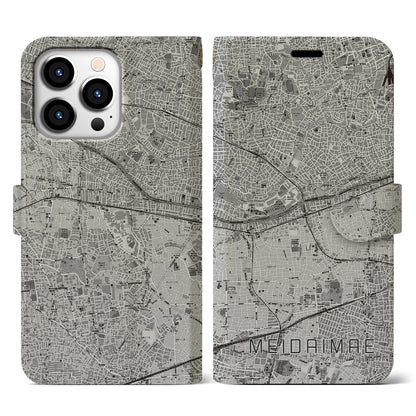 【明大前（東京都）】地図柄iPhoneケース（手帳タイプ）モノトーン・iPhone 13 Pro 用