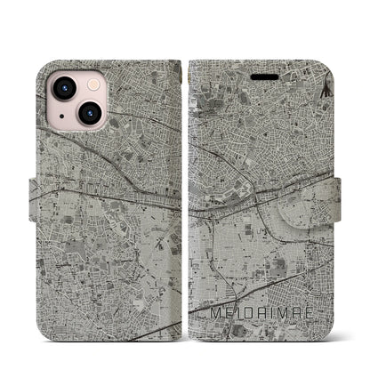 【明大前（東京都）】地図柄iPhoneケース（手帳タイプ）モノトーン・iPhone 13 mini 用