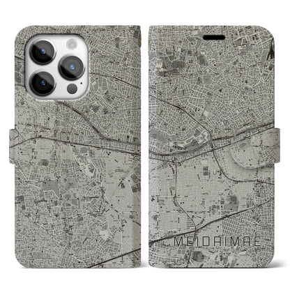 【明大前（東京都）】地図柄iPhoneケース（手帳タイプ）モノトーン・iPhone 14 Pro 用