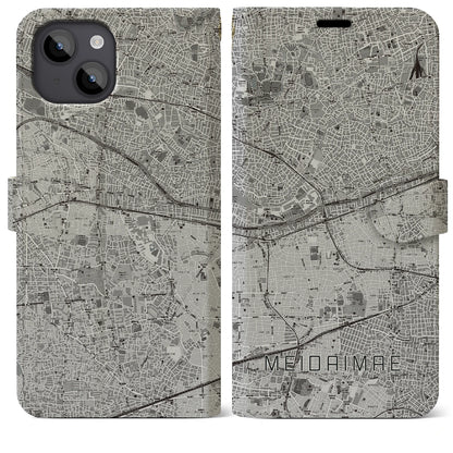 【明大前（東京都）】地図柄iPhoneケース（手帳タイプ）モノトーン・iPhone 14 Plus 用