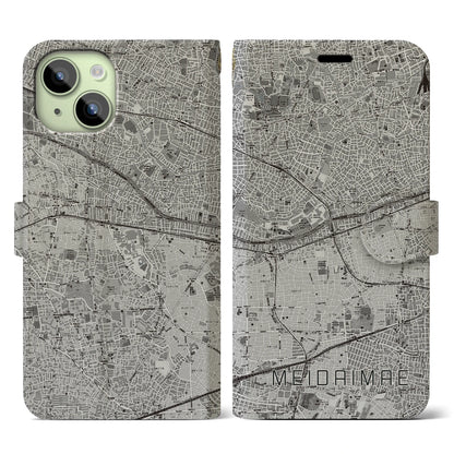 【明大前（東京都）】地図柄iPhoneケース（手帳タイプ）モノトーン・iPhone 15 用