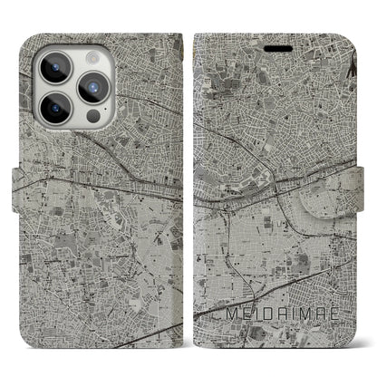 【明大前（東京都）】地図柄iPhoneケース（手帳タイプ）モノトーン・iPhone 15 Pro 用