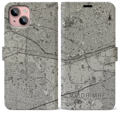 【明大前（東京都）】地図柄iPhoneケース（手帳タイプ）モノトーン・iPhone 15 Plus 用