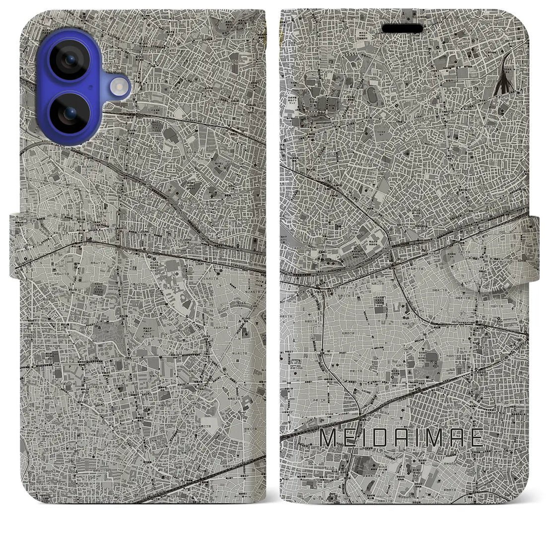 【明大前(東京都)】地図柄iPhoneケース(手帳タイプ)モノトーン・iPhone 16 Pro Max 用