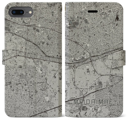【明大前（東京都）】地図柄iPhoneケース（手帳タイプ）モノトーン・iPhone 8Plus /7Plus / 6sPlus / 6Plus 用
