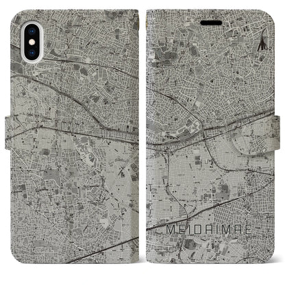 【明大前（東京都）】地図柄iPhoneケース（手帳タイプ）モノトーン・iPhone XS Max 用