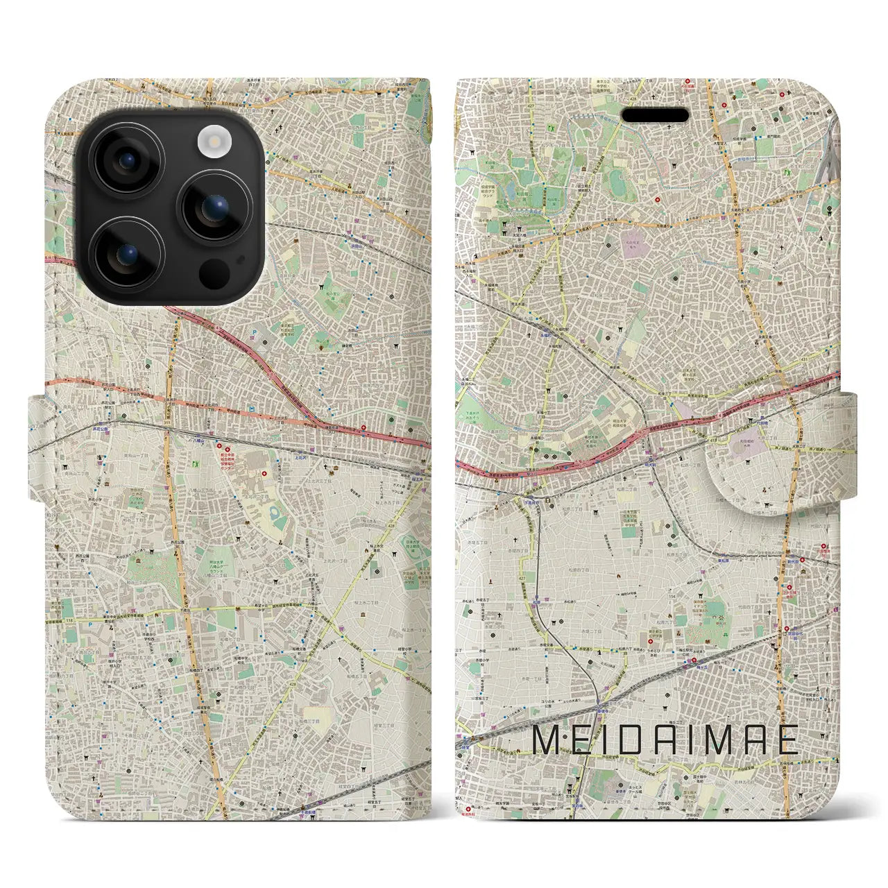 【明大前（東京都）】地図柄iPhoneケース（手帳タイプ）ナチュラル・iPhone 16 用