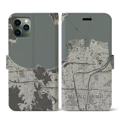 【姪浜（福岡県）】地図柄iPhoneケース（手帳タイプ）モノトーン・iPhone 11 Pro 用