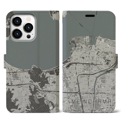 【姪浜（福岡県）】地図柄iPhoneケース（手帳タイプ）モノトーン・iPhone 13 Pro 用