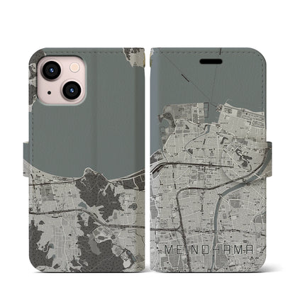 【姪浜（福岡県）】地図柄iPhoneケース（手帳タイプ）モノトーン・iPhone 13 mini 用